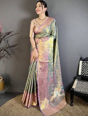 Woven design kanjeevaram saree with blouse 1