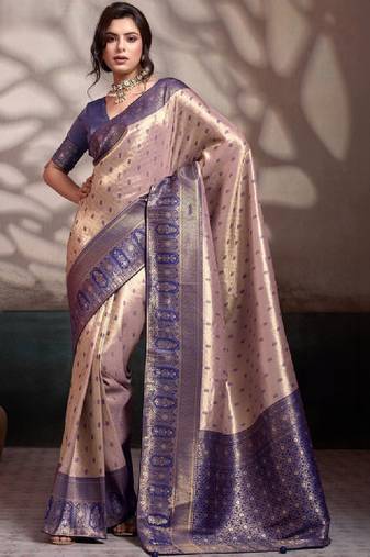 Ethnic motifs zari silk blend handloom kanjeevaram saree