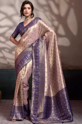 Ethnic motifs zari silk blend handloom kanjeevaram saree