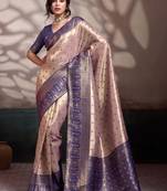 Ethnic motifs zari silk blend handloom kanjeevaram saree