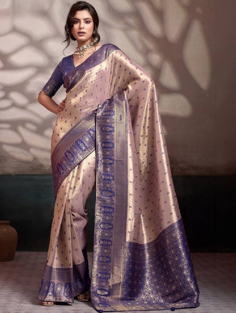 Ethnic motifs zari silk blend handloom kanjeevaram saree