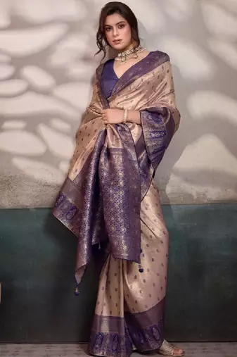 Ethnic motifs zari silk blend handloom kanjeevaram saree