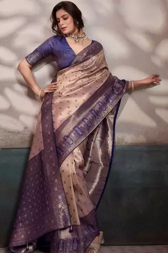 Ethnic motifs zari silk blend handloom kanjeevaram saree