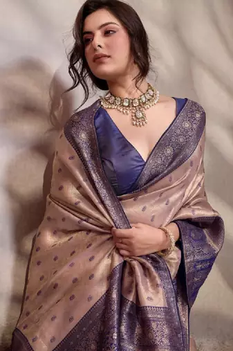 Ethnic motifs zari silk blend handloom kanjeevaram saree