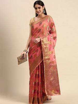 Woven design zari organza kanjeevaram saree 2