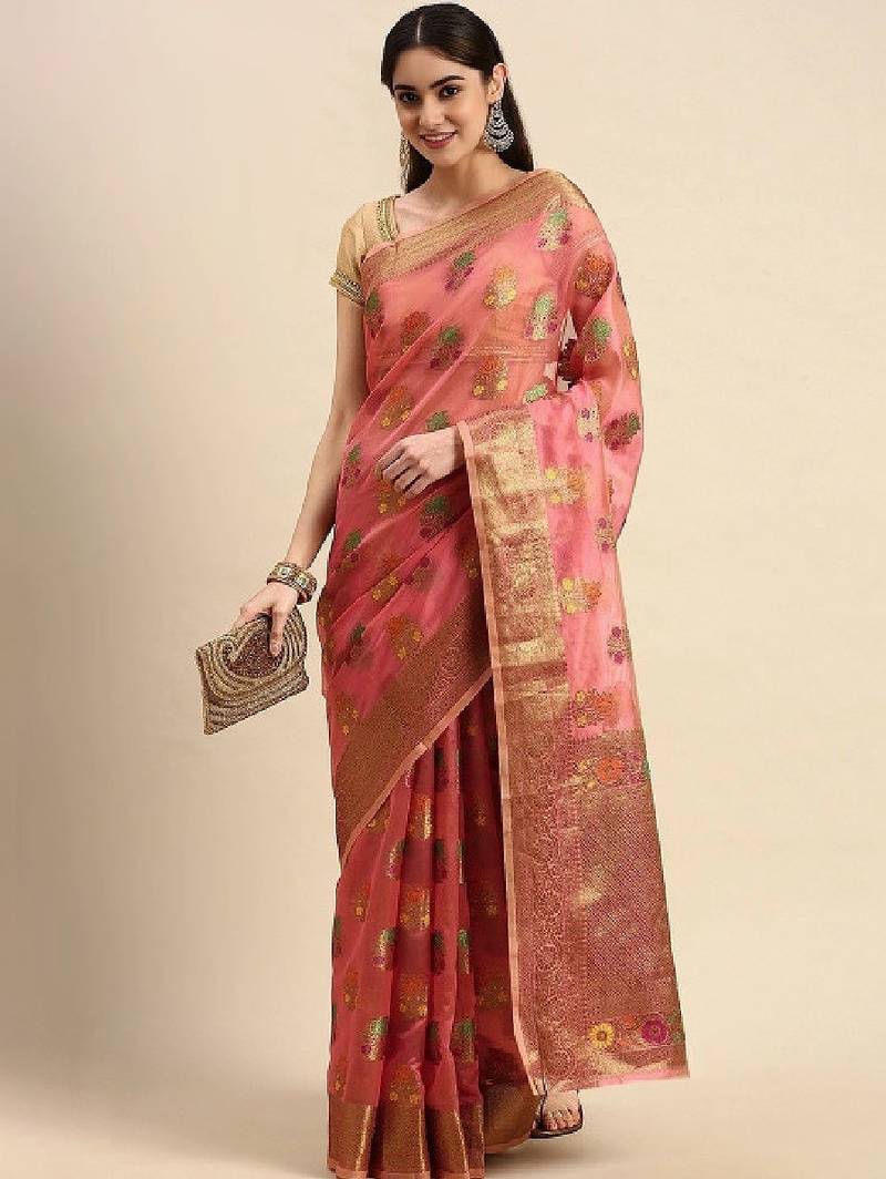 Woven design zari organza kanjeevaram saree