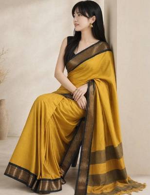 Woven design zari pure cotton fusion kanjeevaram saree 1