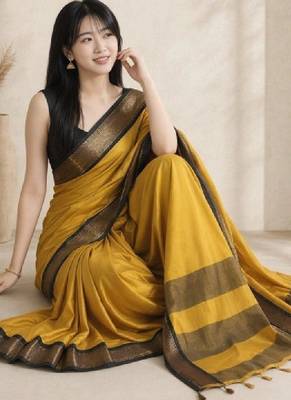 Woven design zari pure cotton fusion kanjeevaram saree 2