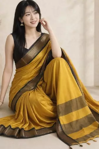 Woven design zari pure cotton fusion kanjeevaram saree