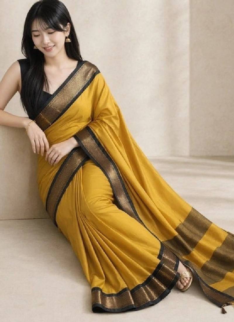 Woven design zari pure cotton fusion kanjeevaram saree