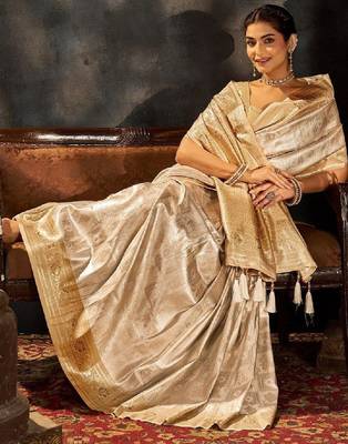 Ethnic motifs zari pure silk heavy work kanjeevaram saree 1