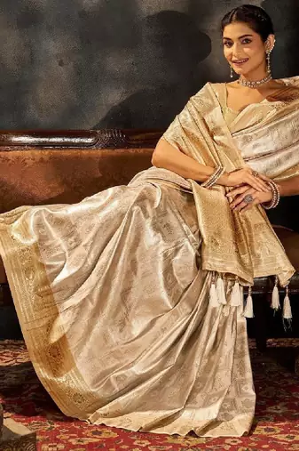 Ethnic motifs zari pure silk heavy work kanjeevaram saree