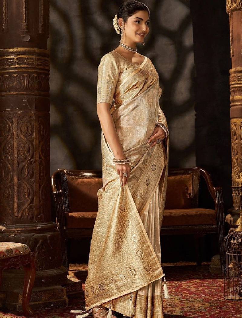 Ethnic motifs zari pure silk heavy work kanjeevaram saree