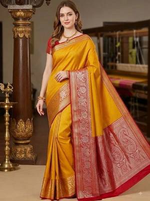 Woven design zari pure silk heavy work kanjeevaram saree 1