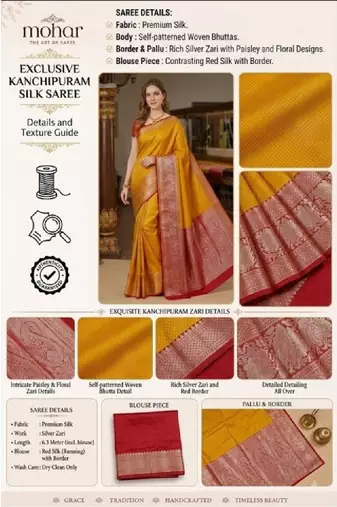 Woven design zari pure silk heavy work kanjeevaram saree