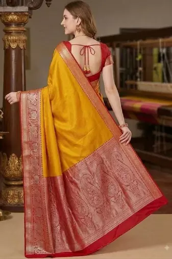 Woven design zari pure silk heavy work kanjeevaram saree
