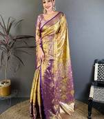 Ethnic motifs zari silk blend designer kanjeevaram saree