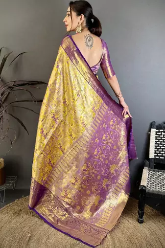 Ethnic motifs zari silk blend designer kanjeevaram saree