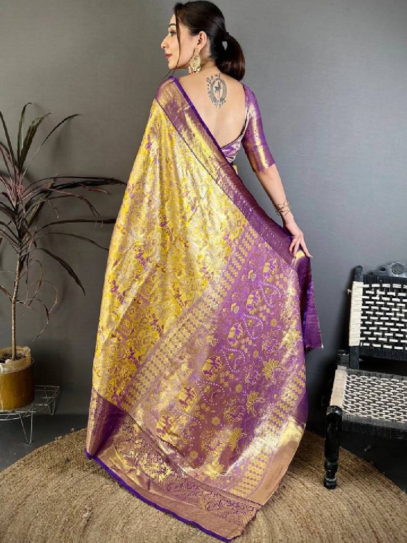 Ethnic motifs zari silk blend designer kanjeevaram saree