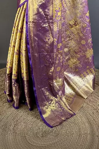 Ethnic motifs zari silk blend designer kanjeevaram saree