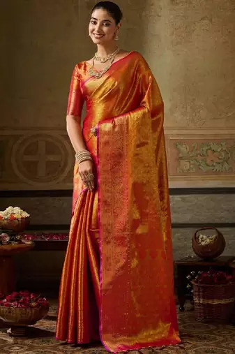 Woven design zari silk blend kanjeevaram saree