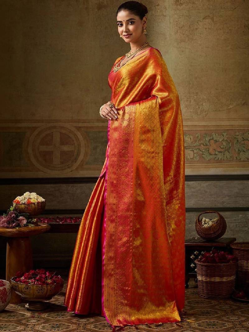 Woven design zari silk blend kanjeevaram saree