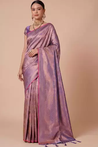 Purple kanjivaram woven design sarees with blouse piece unstiched blouse