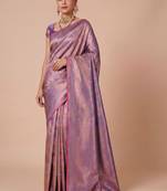 Purple kanjivaram woven design sarees with blouse piece unstiched blouse