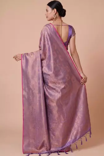 Purple kanjivaram woven design sarees with blouse piece unstiched blouse