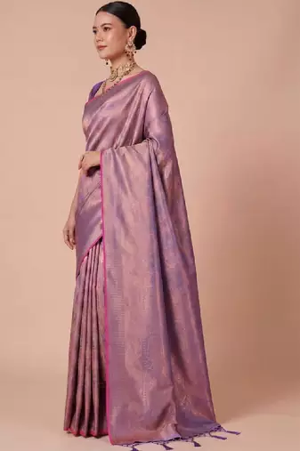 Purple kanjivaram woven design sarees with blouse piece unstiched blouse