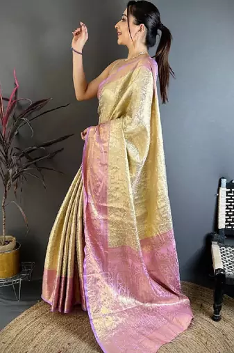 Woven design zari silk blend kanjeevaram saree