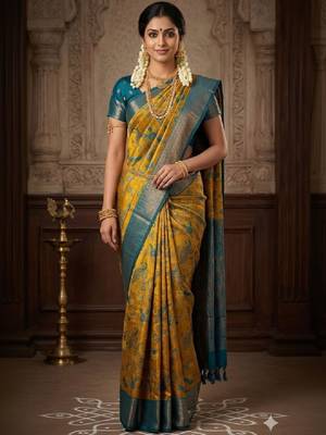 Ethnic motifs zari handloom kanjeevaram saree 1