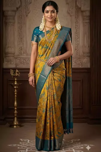 Ethnic motifs zari handloom kanjeevaram saree