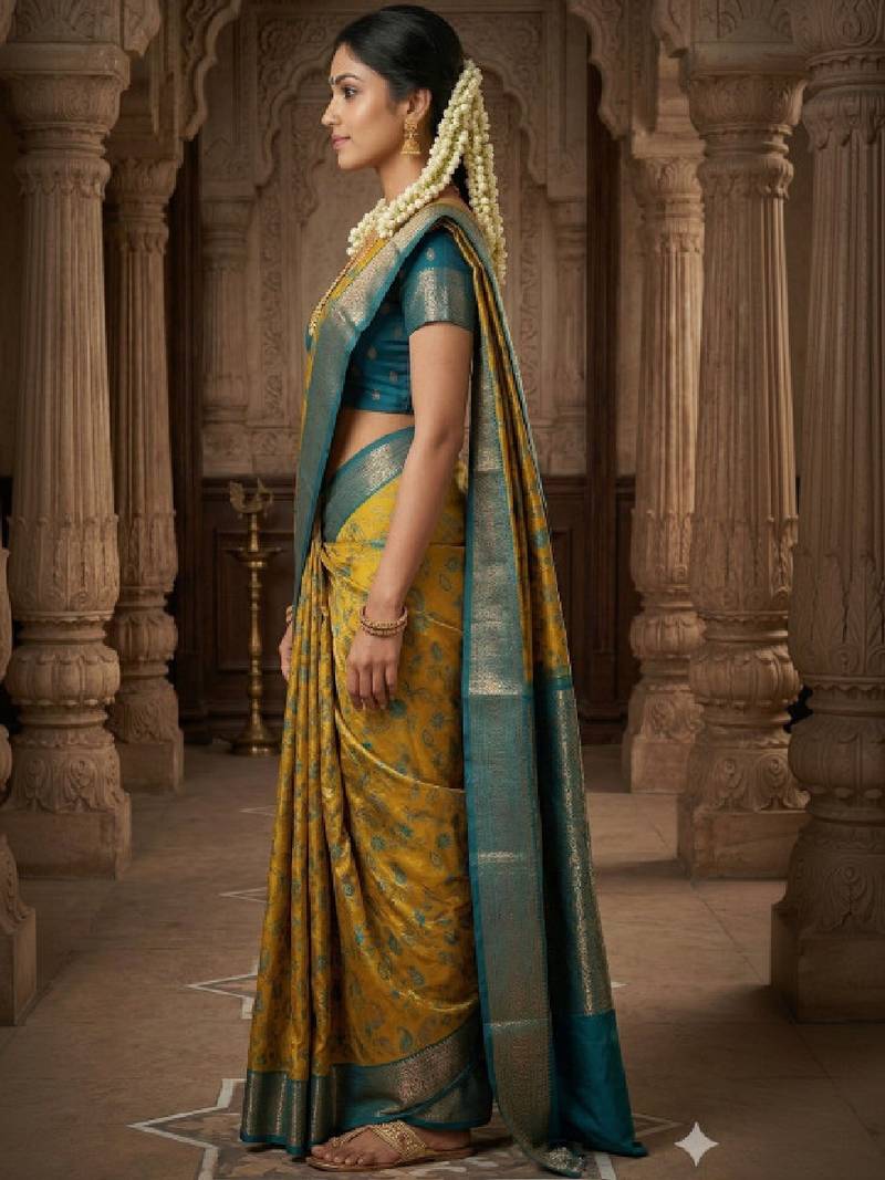 Ethnic motifs zari handloom kanjeevaram saree