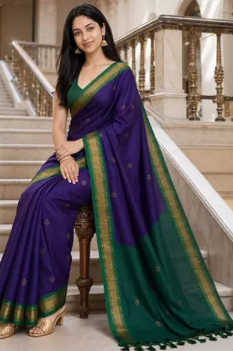Woven design pure cotton kanjeevaram saree