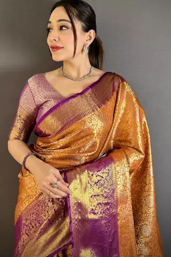 Woven design zari silk blend handloom kanjeevaram saree