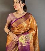 Woven design zari silk blend handloom kanjeevaram saree