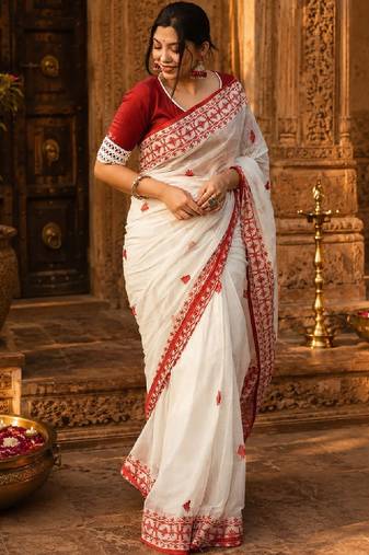 Ethnic motifs embroidered handloom kanjeevaram saree