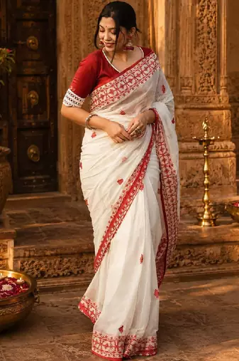 Ethnic motifs embroidered handloom kanjeevaram saree
