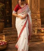 Ethnic motifs embroidered handloom kanjeevaram saree