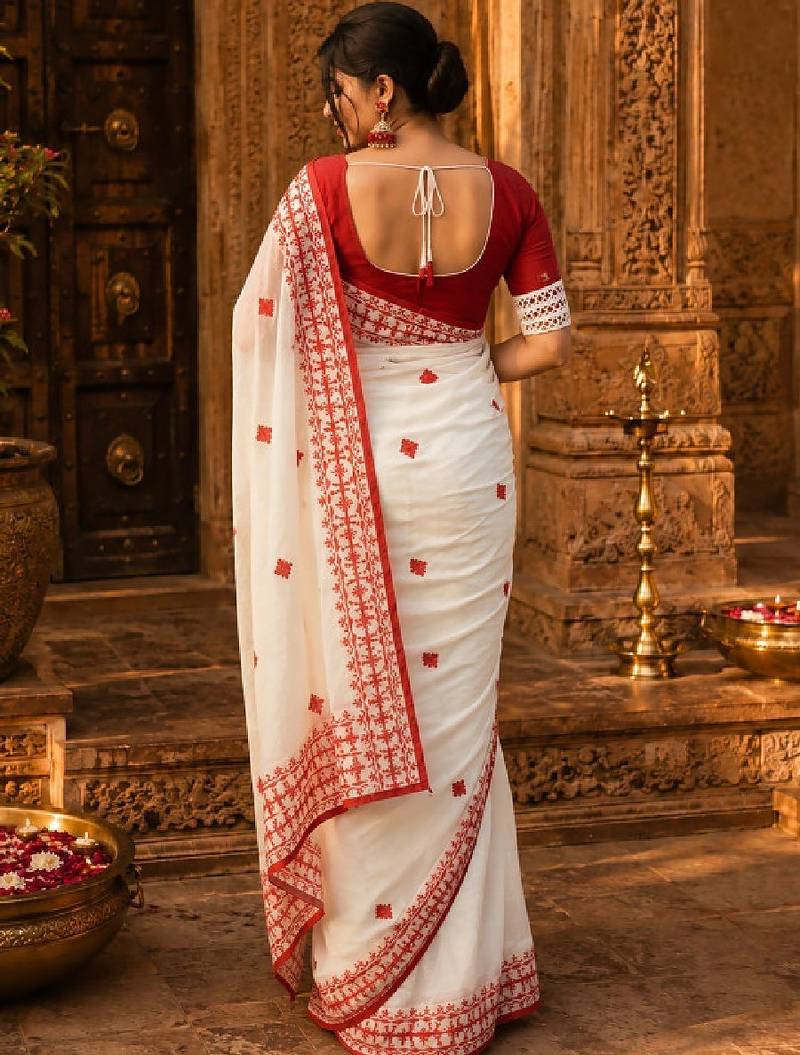 Ethnic motifs embroidered handloom kanjeevaram saree