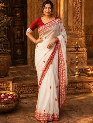 Ethnic motifs embroidered handloom kanjeevaram saree 3