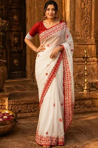 Ethnic motifs embroidered handloom kanjeevaram saree
