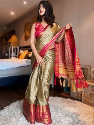 Woven design zari silk cotton handloom kanjeevaram saree 1