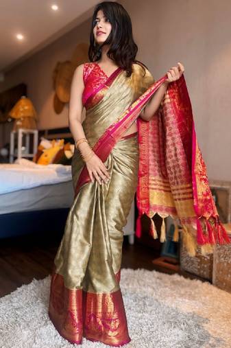 Woven design zari silk cotton handloom kanjeevaram saree
