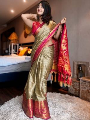 Woven design zari silk cotton handloom kanjeevaram saree 4