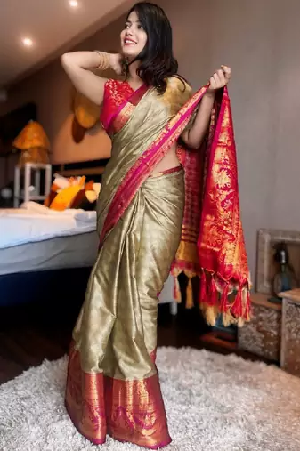 Woven design zari silk cotton handloom kanjeevaram saree