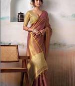 Purple tissue silk saree with deep cream border & unstitched blouse