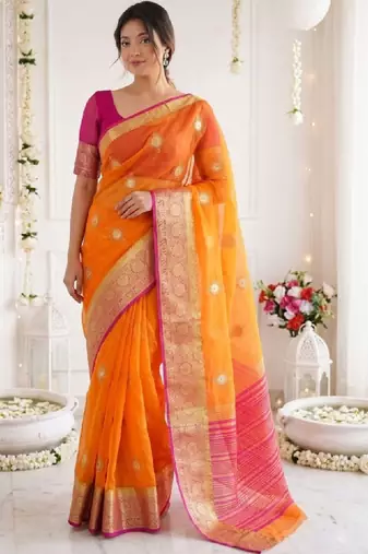 Woven design zari organza designer kanjeevaram saree
