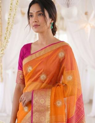 Woven design zari organza designer kanjeevaram saree 2
